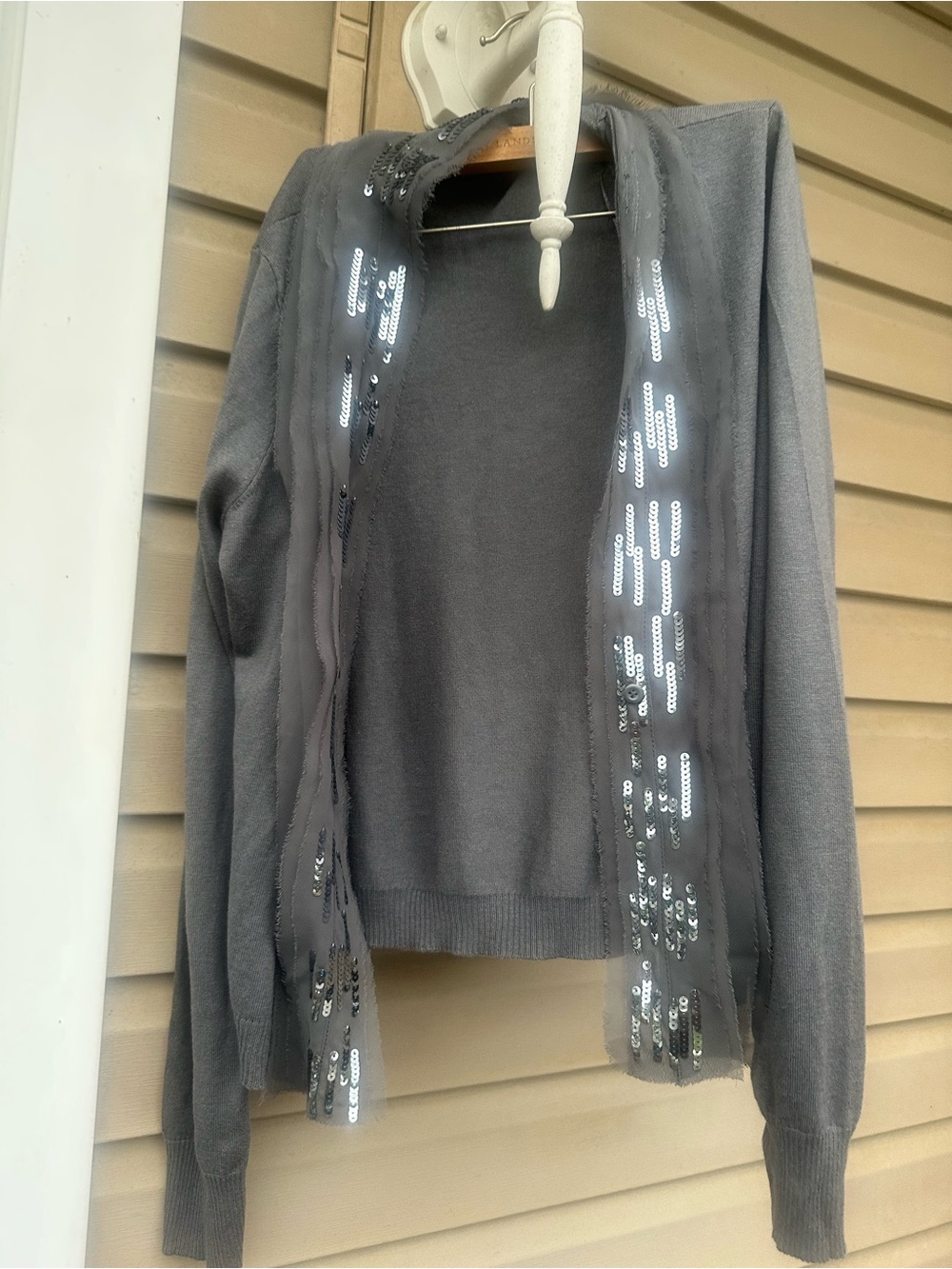 NWOT! Anne Klein grey gray Medium open shrug, cardigan, wrap, sequins accent